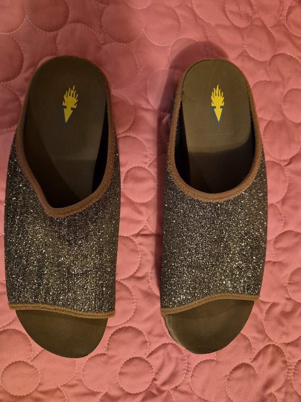 Volatile Brown Glitter Open-Toe Slide Sandals
